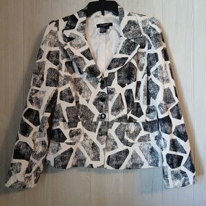 Sandro Sportswear Women's Size M Black, White Animal Print Blazer Jacket